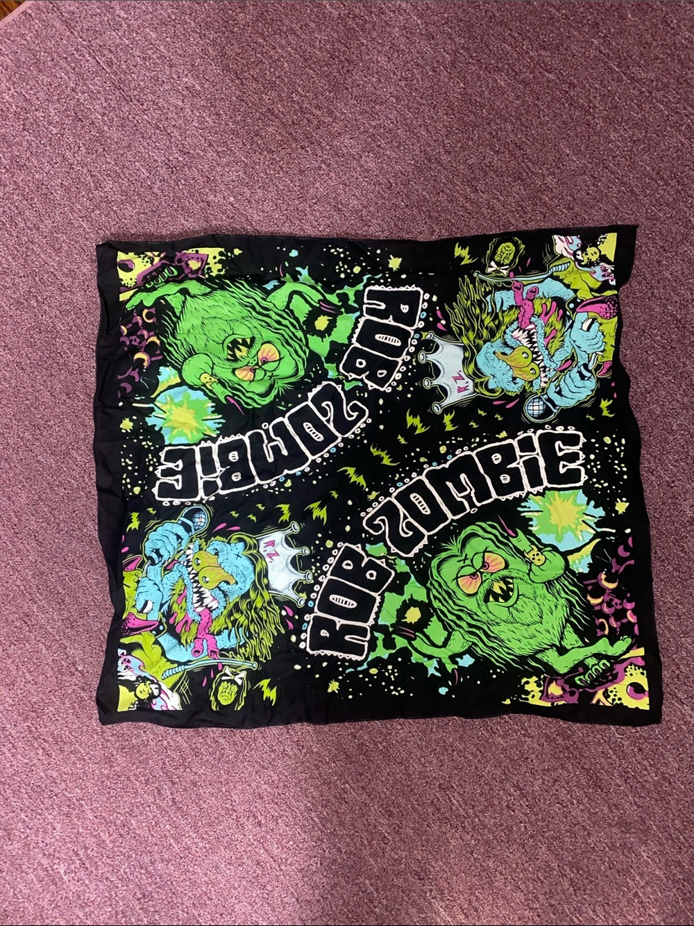 Rob Zombie Graphic Bandana Scarf - Black with Neon Green